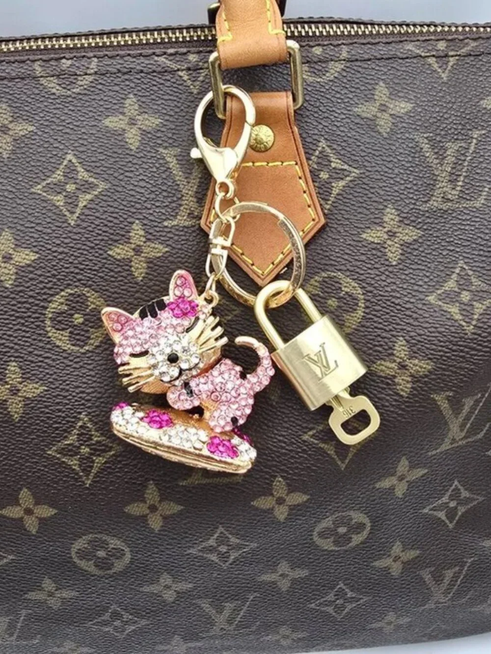 Louis Vuitton Gold Padlock Key 🔒 Authentic LV Charm + Unbranded Cat Keychain
